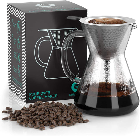 Pour Over Coffee Maker - Great Coffee Made Simple - 3 Cup Hand Drip Coffee Maker With Stainless Steel Filter