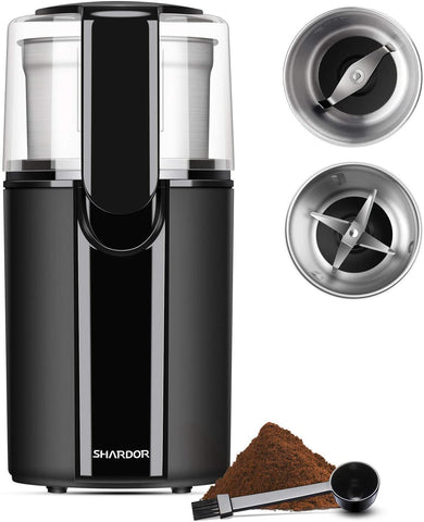 SHARDOR Coffee & Spice Grinders Electric, 2 Removable Stainless Steel Bowls for Dry or Wet Grinding, Black